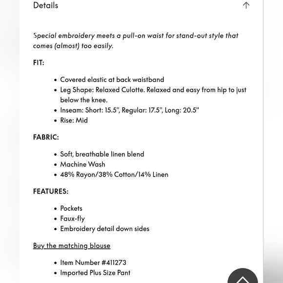 Layne Bryant Soft Linen Blend Wide Leg Embroidered Culottes - Picture 4 of 9